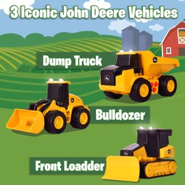 John Deere 3-Pack Set Realistic Lights and Sound 5" Farm Construction Vehicles
