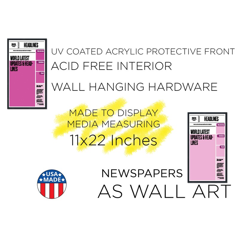 11x22 Newspaper Frame Solid Wood - Matte Black Finish -