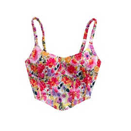 Floerns Women's Floral Print Sweetheart Neck Camisole Asymmetrical Hem Corset Bustier Pink Multi Large