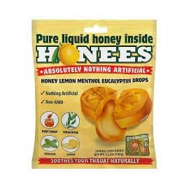 Honees Honees Filled Honey Lemon Cough Drops- Filled with Honey, Menthol, Lemon and Eucalyptus - Nothing Artificial -Natural Sore Throat Lozenges- Non-GMO, Gluten Free (5 Pack – 100 Drops)