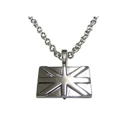 Kiola Designs Silver Toned United Kingdom Union Jack Great Britain Flag Outline Pendant Necklace