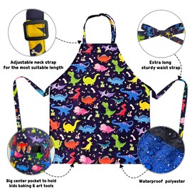 DECOWALL Girls Boys Toddler Chef Kitchen Aprons with Front Pocket for Kids Cooking Baking Painting Crafts Art Gardening Adjustable Strap Waterproof (Apron AP-001 002 003 004 201 202), Dinosaurs &