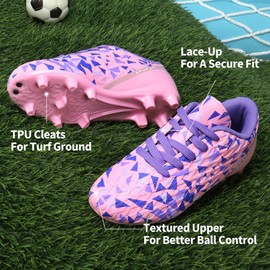 DREAM PAIRS Boys Girls Soccer Cleats Youth Firm Groud Athletic Outdoor Trainning Football Shoes for Little/Big Kid,Size 11.5 Little Kid,Pink/Purple,HZ19003K