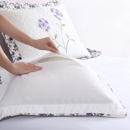 Beatrice Home Fashions Carnation Floral Embroidered Quilted Pillow Sham, Lightweight, All-Seasons, Standard Sham, Lavender 20" x 26"