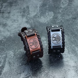 Lushly 2 Pieces Viking Bracelet for Men, Leather Bracelet, Viking Jewellery, Nordic Vintage Bracelet, Talisman, Viking Bracelet, Gothic Bracelet, Celtic Bracelet for Boyfriend, Husband, Dad,, Metal,