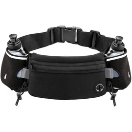 Running Belt with Water Bottle Holder Waist Bag with Extender and for Jogging Hiking Cycling Walking Dog Walker Hydration Fanny Pack Sport Pouch for Women and Men, Black