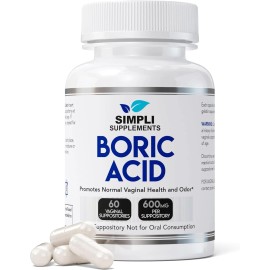 Simpli Supplements 60 Boric Acid Suppositories for Vaginal Health - Ph Balance & Natural Remedy