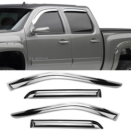 Puermto 94040Y Chrome Side Window Visor Wind Vent Deflector fit for 2007-2013 Chevy Silverado/GMC Sierra 1500& 07-14 Silverado 2500 HD/3500 HD Extended Cab,4pcs Outside Mount Style Sun Rain Guards Set