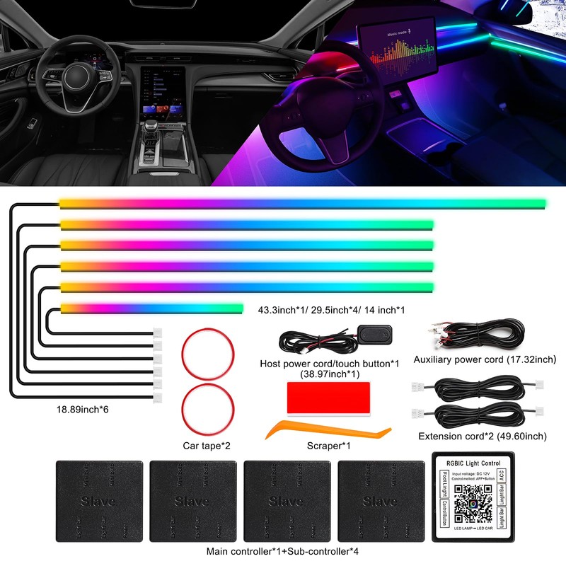 Dreamcolor Acrylic Interior Car LED Strip Light with Wireless APP,