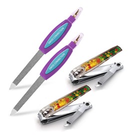 Swiss Connection Nail Clipper Set – Stainless Steel Fingernails & Nail File Sharp Nail Cutter, Curved Blade & Foldaway Nail File for Grooming, Easy to Use Nail Care Tools (Multicolor)(Pack of 4)