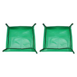 HARFINGTON 2pcs Repotting Mat 26" x 26" PE Cloth Waterproof Plant Repotting Mat Foldable Portable Gardening Potting Tray with Metal Buckle for Indoor Plant Change Soil Watering, Green
