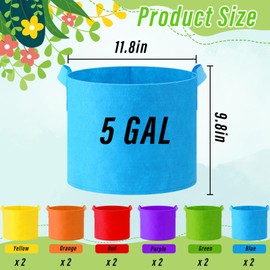 Ziliny Multicolor Plant Grow Bags Large Grow Bags Fabric Planter Thickened Non Woven Fabric Pots with Handles for Indoor Outdoor Garden Planting Seeds Flower, 6 Colors(12 Pcs,5 Gallon)