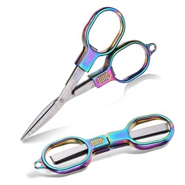 2 Pcs Folding Travel Scissors, Stainless Steel Portable Safety Small Scissors Retractable Keychain Shears Foldable Pocket Badge Scissor for Travel Home Office Craft Sewing Nurse Accessories