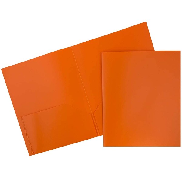 JAM PAPER Plastic 2 Pocket POP Folders - Durable School Folders - Orange - 6/Pack