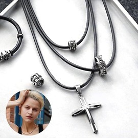 AzureRay Men's Leather Necklace, 2 mm Leather Necklace with Rubber Chain, Black, Modern Jewellery for Any Occasion, Leather, No Gemstone