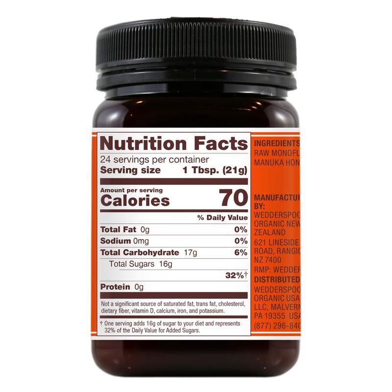 Wedderspoon Raw Monofloral Manuka Honey KFactor 16 - Size: 250g