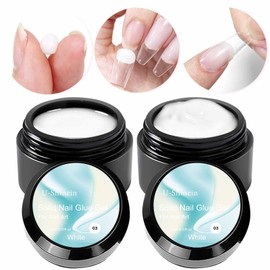 U-Shinein 2 x 10 ml Solid Nail Glue Gel, White Nail Glue Gel for Press On Nails Acrylic Nails Tips Glue Gel Solid Glue Gel, Need Longer Nail Cure
