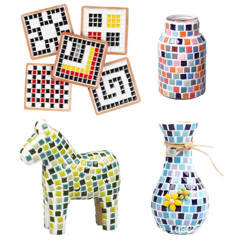 500PCS / 1.1LB Square Ceramic Mosaic Tiles, 0.4 x 0.4
