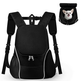 WOYYHO Pet Dog Carrier Backpack with Top and Side Windows, Small Dog Front Backpack Ventilated Dog Back Pack with Safety Belt for Travel Hiking Outdoor Adventures (Size M: 5-9 lbs, All Black 2.0)