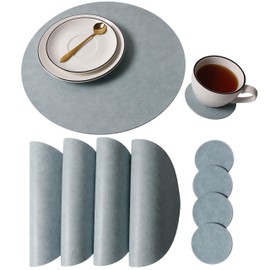 Embossed PU Leather Placemats, Waterproof Coffee Coasters, Kitchen Table Mats, Easy to Wipe Off for Dining Round Table
