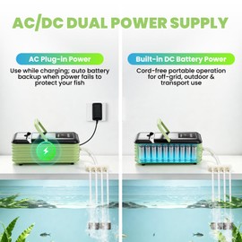 Poafamx Rechargeable Aquarium Pond Air Pump, Quiet 15W Oxygen Aerator