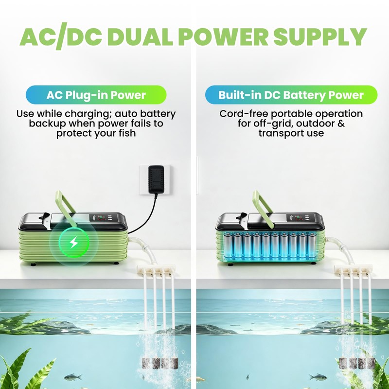 Poafamx Rechargeable Aquarium Pond Air Pump, Quiet 15W Oxygen Aerator