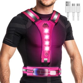 Topward LED Reflective Vest Running Gear, USB-C Rechargeable, Light Up Lights for Night Dog Walking Cycling, Running Phone Holder Vest for Runners, High Visibility with Adjustable Waist/Shoulder
