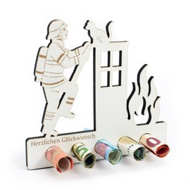 Gift for Fireman - Money Gift Fire Brigade Made of HDF - Sign with 5 Note Holders - Fireman - Original Gift Idea for Birthday or Holidays
