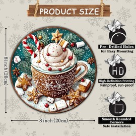 GJXFTPTTBD Round Christmas Signs Hot Cocoa Bar Metal Tin Sign Christmas Decor For Home Vintage Christmas Coffee Cocoa Tin Sign Hot Chocolate Bar Sign 8 * 8 in