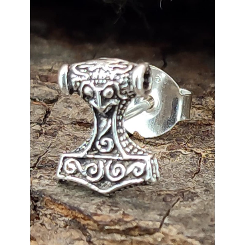 Thor's Hammer Stud Earrings 925 Sterling Silver No. 30, Sterling