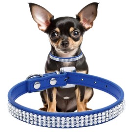 Blue Crystal Dog Collar for Medium Dogs, Fancy Bling Diamond Rhinestone Dog Collar Glitter Crystal Jeweled Girl Puppy Collars for XXS Xs Small Medium Breed Female Pet Dogs, M