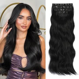 Vigorous Clip in Hair Extensions Long Wavy Synthetic Hairpieces,Natural & Soft Hair & Blends Well Hair Extensions,Easy to Wear for Women Girls Daily Use Event Party Use:_6A Dark brown （20inch）_4PCS(20inch)
