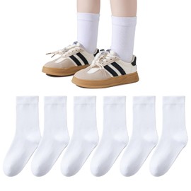Marchare Boys Girls Seamless Crew Socks Soft School Dress Socks 8-11 Years Uniform Calf Socks White 6 Pairs