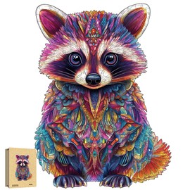 Wooden Puzzle Adult, Raccoon Unique Wooden Puzzle, Animal Shape Wooden Puzzle with Gift Box, 330 Pieces, L - 30.7 x 41 cm