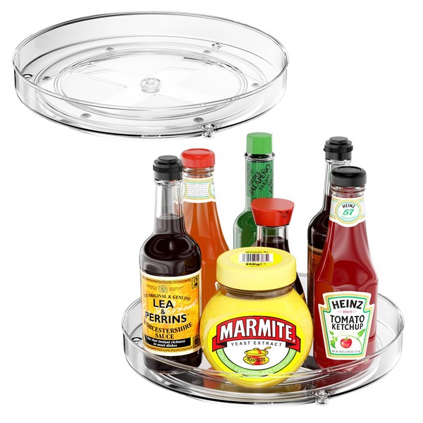 Avesteir Pack of 2 Kitchen Organiser, Rotatable, Small Turntable, Transparent,