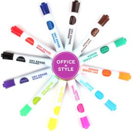 Dry Erase Marker and Magnetic Erasers Set, 12 Pack, Non-Toxic, Erasable, Great for Whiteboards, Coloring, Calligraphy, & More. Plus 2 Magnetic Erasers. For All Ages - By Office Style