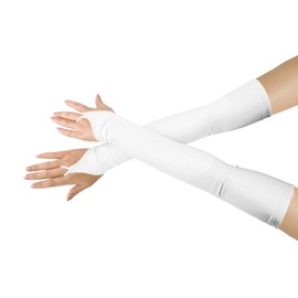 Shinningstar Girls' Boys' Adults' Stretchy Fingerless Over Elbow Cosplay Catsuit Opera Long Gloves (white)