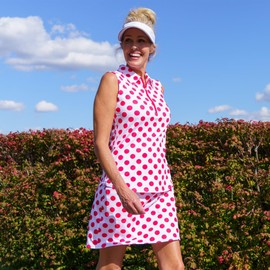 Jofit Apparel Women's Mina Mid Rise Skort, Quick Dry Athletic Wear for Golf, Tennis, & More, Breathable Outdoor Activewear, Dotted Lipstick, S