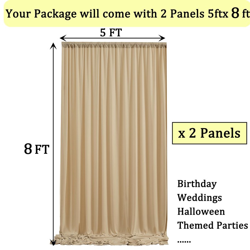 10ft x 8ft Wrinkle Free Beige Backdrop Curtains for Parties,