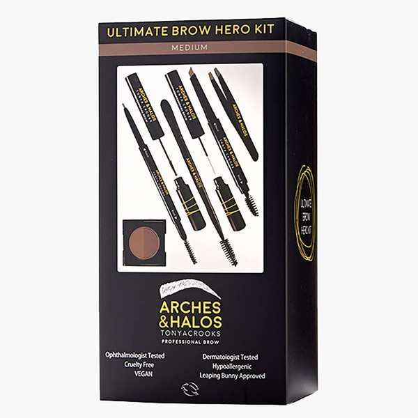 Arches & Halos - Ultimate Brow Hero Kit - Eyebrow Styling Makeup Kit, Pencil, Gel, Shading, Powder, Mousse, Natural and Bold Precise Brow Shaper - Hypoallergenic, Vegan - 7 Pc Kit, Medium