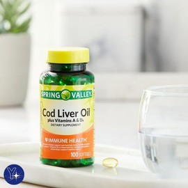 Cod Liver Oil Plus Vitamins A & D3 Immune Health Dietary Supplement Softgels Spring Valley, 100 Count and Bookmark Gift of YOLOMOLO