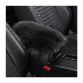Furry Auto Center Console Cover Pad, 11.8"x7.8" Soft Sheepskin Wool Armrest Cushion, Fluffy Vehicle Armrest Seat Box Protector Warm in Winter, Car Interior Accessories for Women and Men (Black)