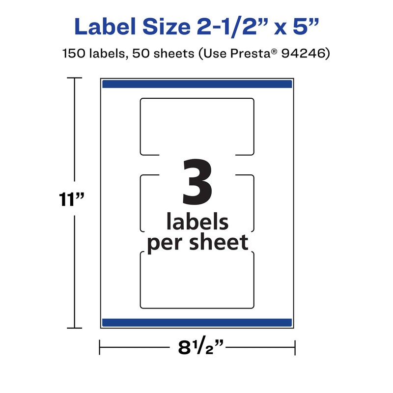 Avery Matte White Rectangle Labels, Sure Feed Technology, 2.5" x
