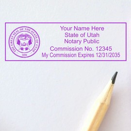 Utah State Seal Notary Stamp, UT Notary Stamp, State Board Approved, Economical Wood Handle Rubber Stamp, Uses Stamp Pad, Rectangular Shape, Sized 7/8" x 2-1/4", Utah Notary