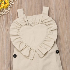 Baby Little Girls Solid Color Love Heart Overalls Ruffle Bell-Bottom Suspender Pants (1-2T, Brown)