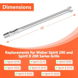 69785 18"Grill Burner for Weber Spirit I & II & GS4 Spirit II 200 Series, Spirit E-210, E-220, Spirit S-210, S-220 Gas Grills with Up Front Control, 304 Stainless Steel for Weber Spirit Grill Parts
