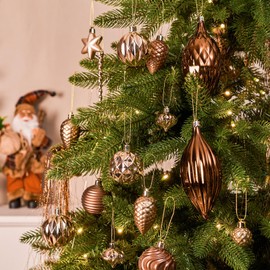 JORNOY 128 Pack Christmas Tree Ornaments Set, Classic Shatterproof Hanging Balls Decorations-Plastic Bulbs Baubles Bulk for Holiday Winter Party with Lanyard, Bronze