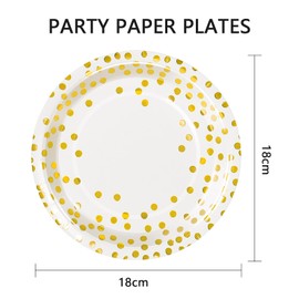PYAILI 50Stück Pappteller, Partyteller Kindergeburtstag Teller Set ​18 CM Partygeschirr Set, Weiß Gold Einweg Papier Teller zum Abschlussfeier, Silvester, Kindergeburtstag, Geburtstag