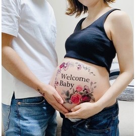 tuzuru Maternity Photo Body Paint Sticker Tattoo Sticker with Practice Sticker and Application Instructions (W)