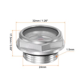 QUARKZMAN 2 Pieces Air Compressor Oil Sight Glass 24x1.5mm Thread Male Liquid Level Indicator Aluminum Hex Oil Indicator Window with O-Ring for Air Compressor Gear Tanks, Silver